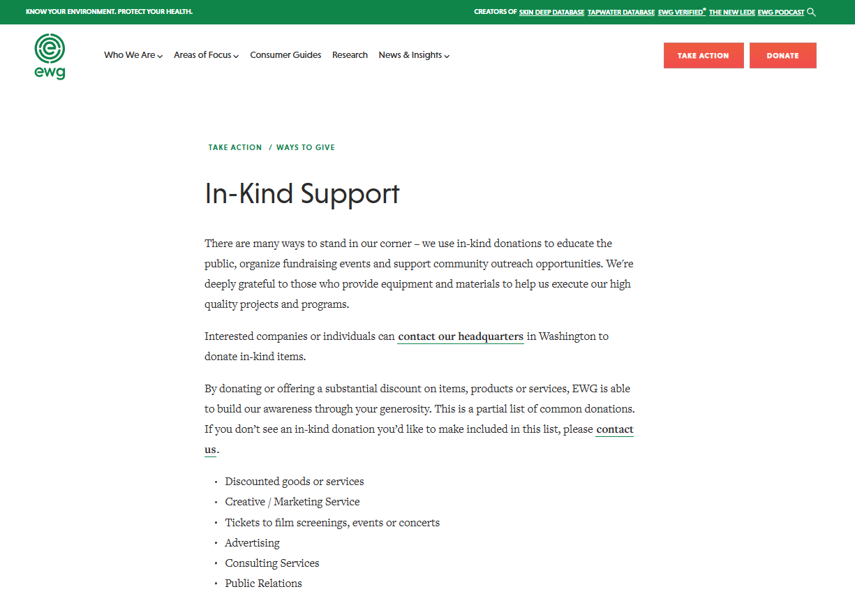 How EWG, a climate action group, secures in-kind donations