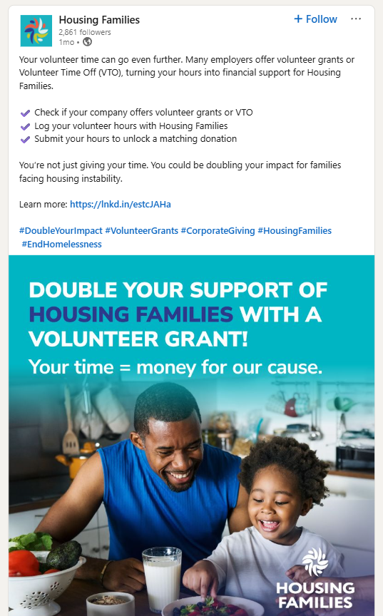 How Housing Families, a homeless shelter, grows volunteer grant revenue with social media marketing