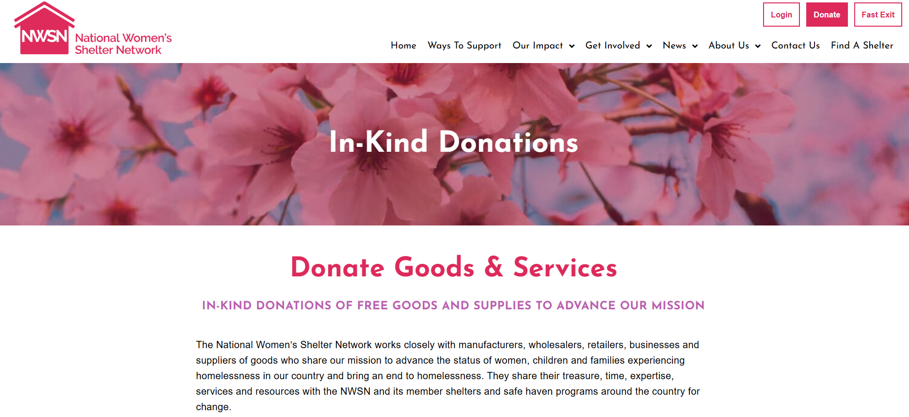 How the National Women's Shelter Network secures in-kind donations for homeless shelters
