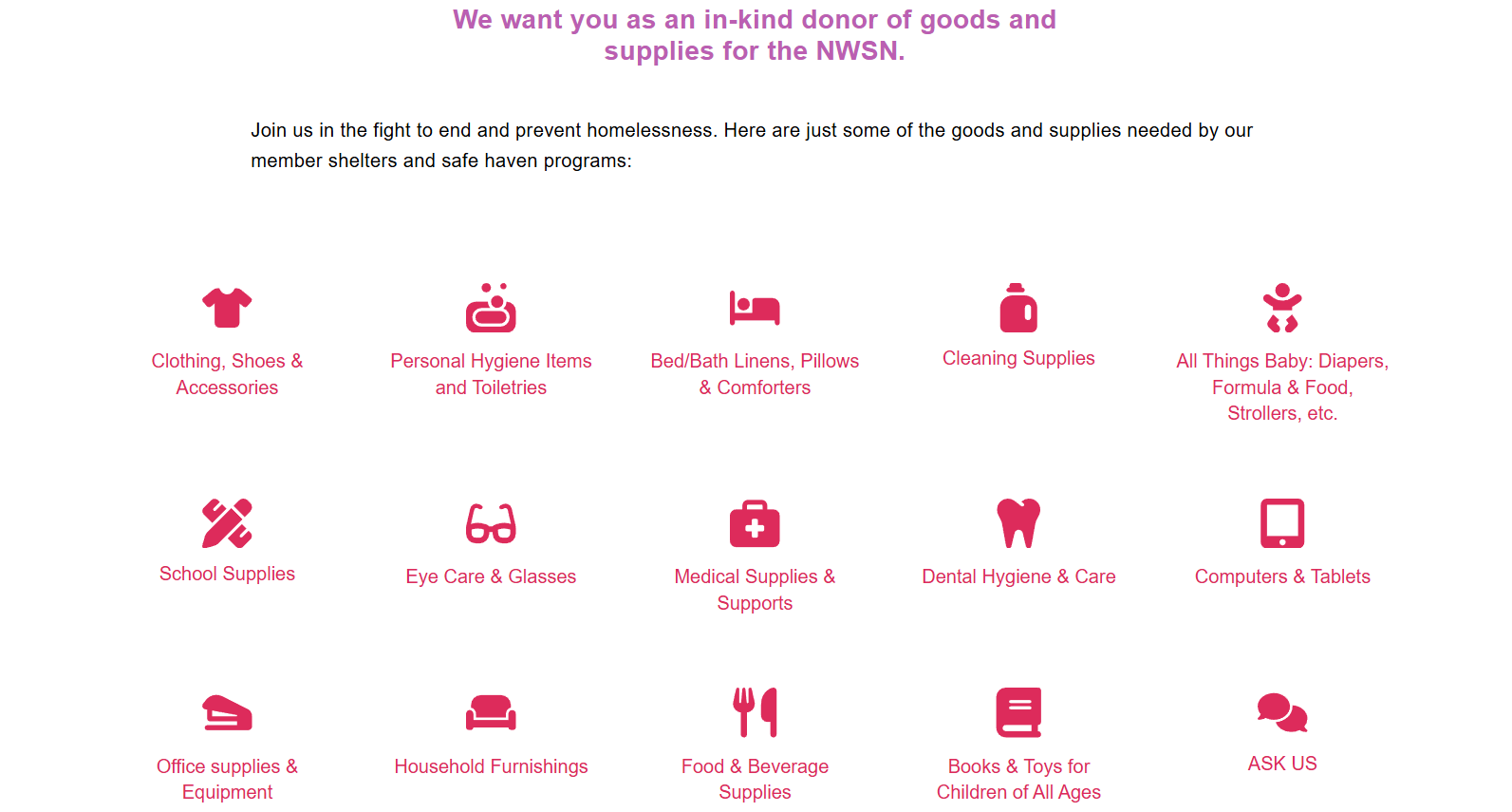 How the National Women's Shelter Network secures in-kind donations for homeless shelters
