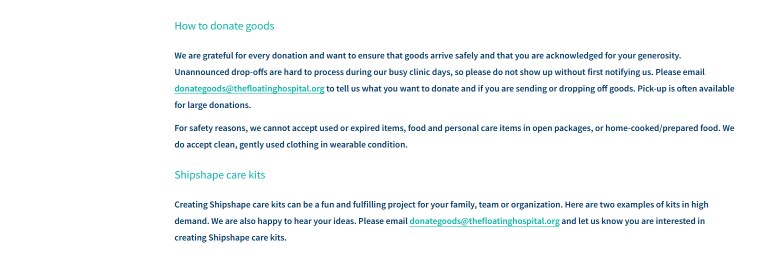 How the Floating Hospital secures in-kind donations