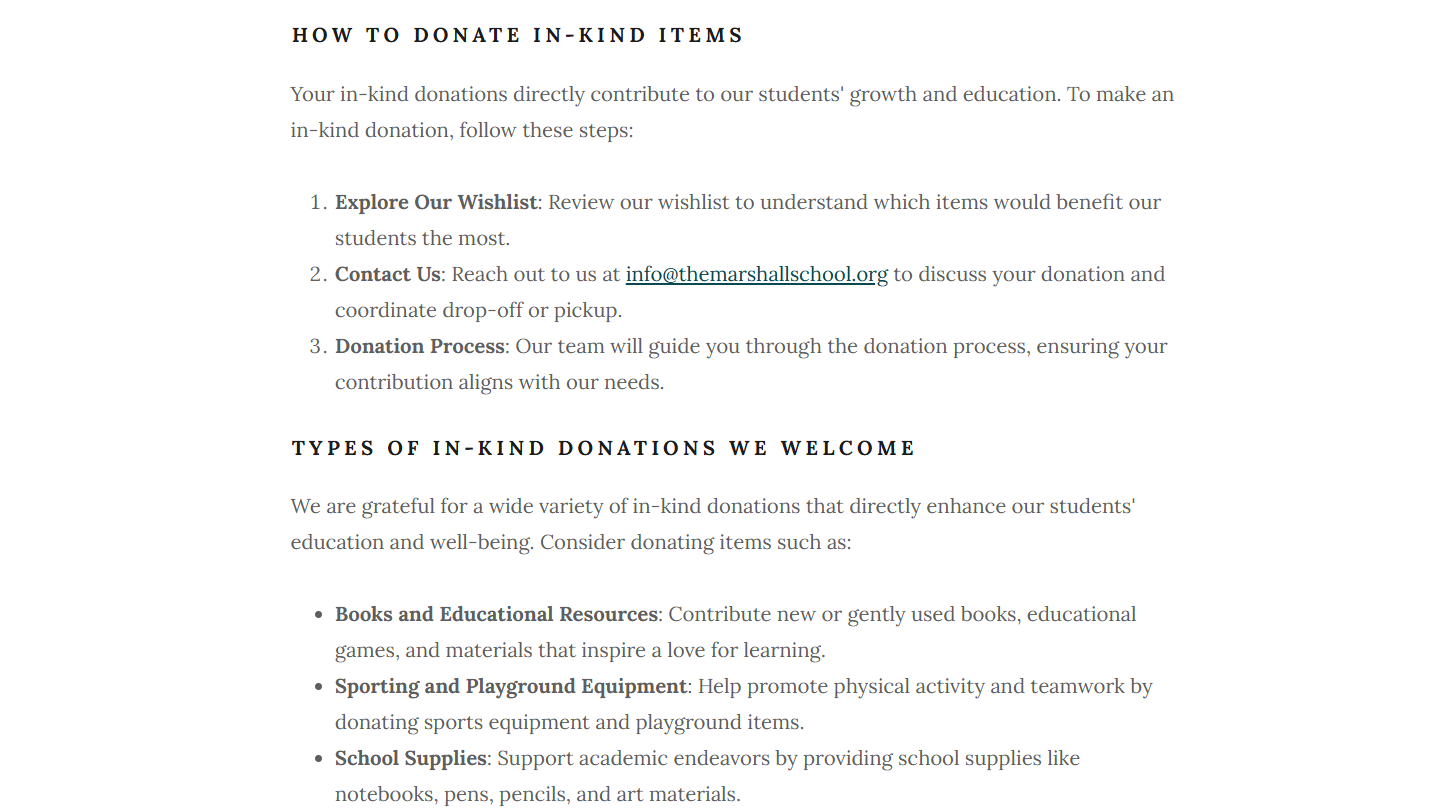 How Marshall School secures in-kind donations