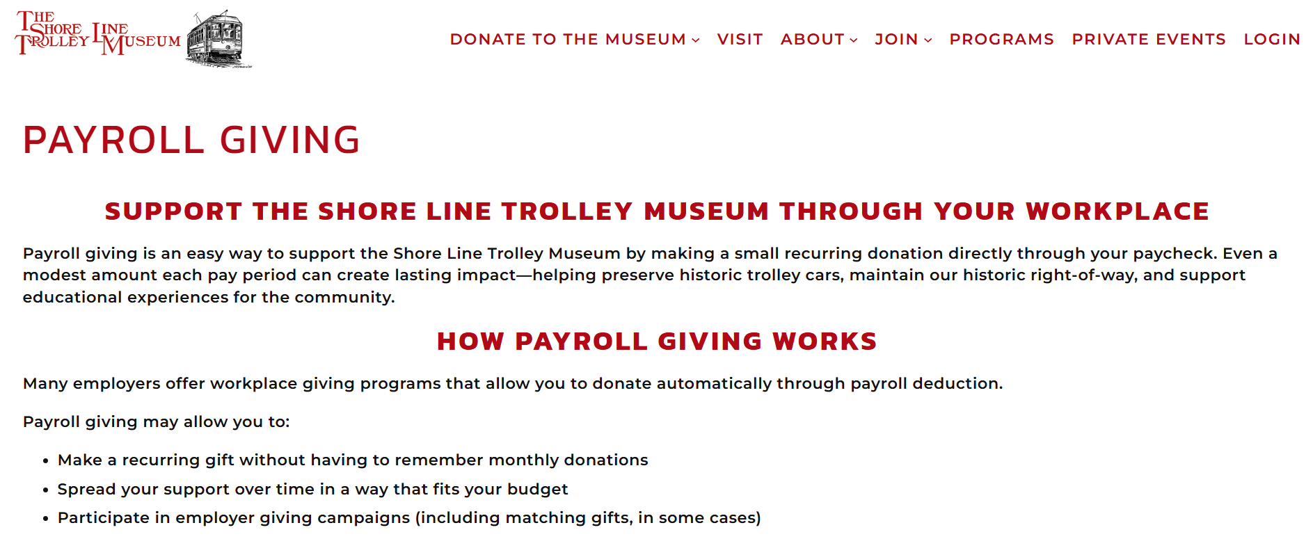 How the Shoreline Trolley Museum increases payroll donation funds online