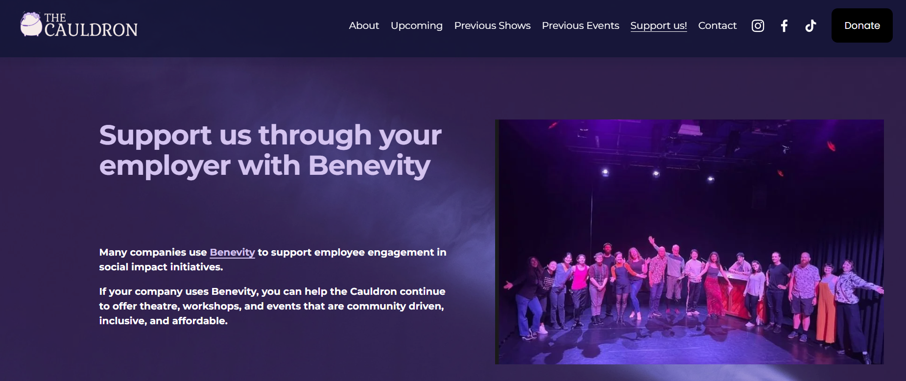 How the Cauldron theater increases payroll donation funds on its website