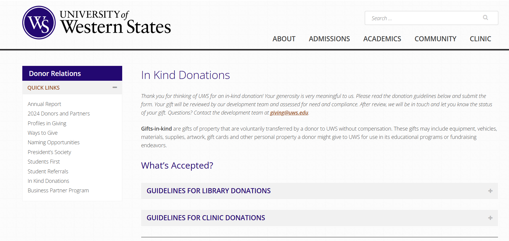 How University of Western States secures in-kind donations