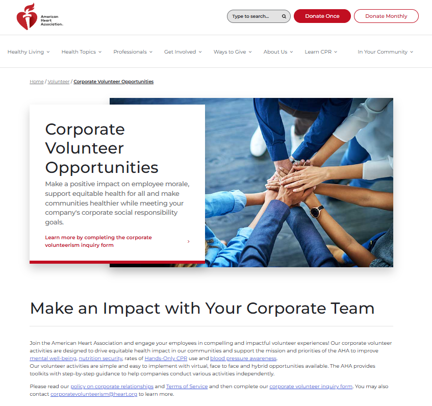 Market workplace giving on your nonprofit website like this example