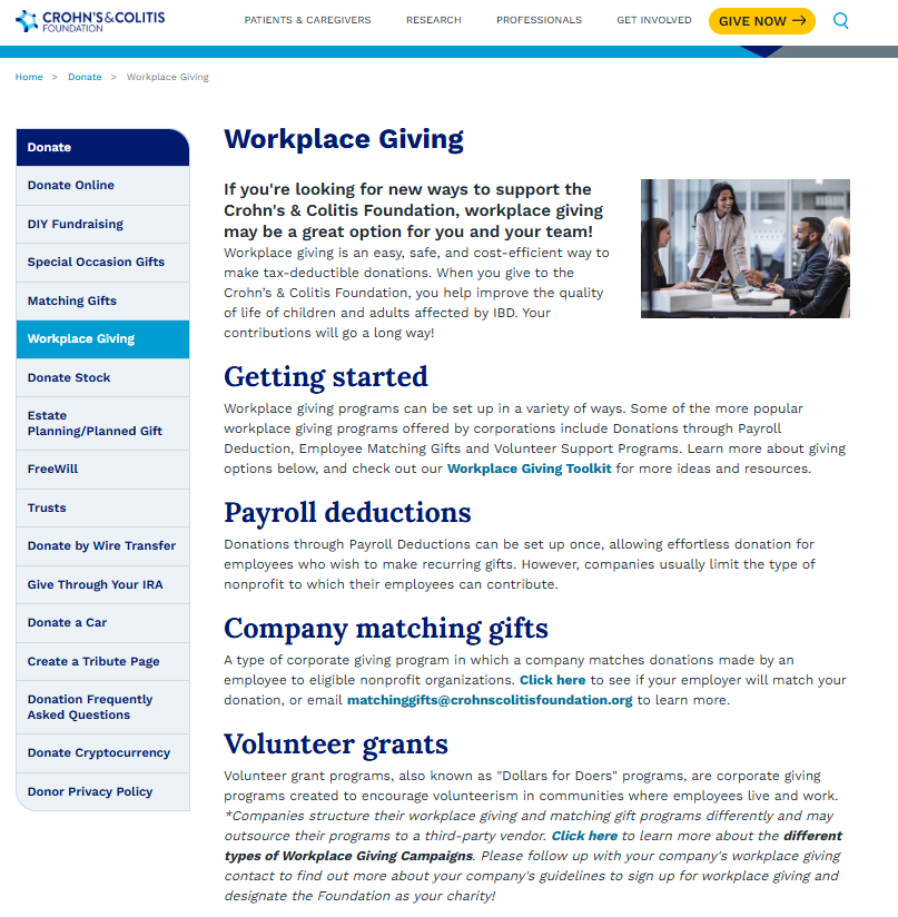 Market workplace giving on your nonprofit website like this example