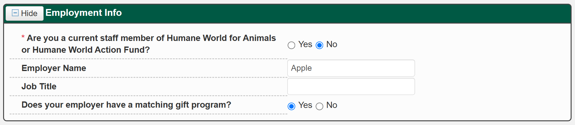 Market workplace giving on your nonprofit website like this example