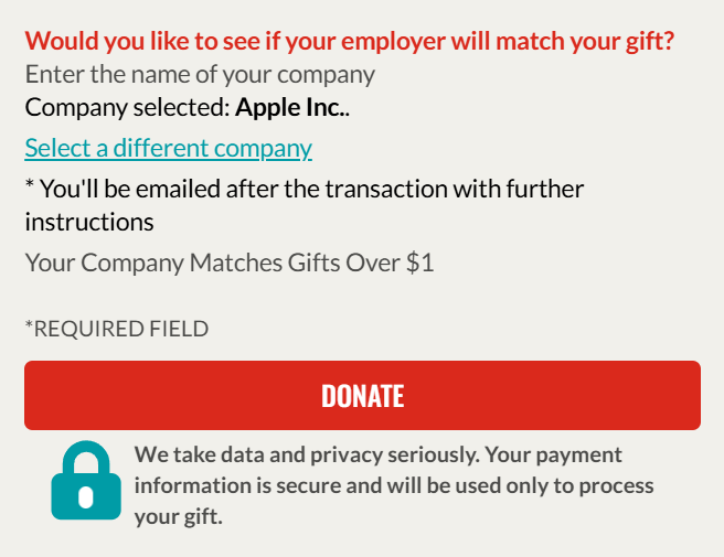 Market workplace giving on your nonprofit website like this example