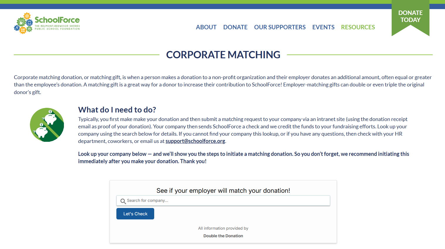 Market workplace giving on your nonprofit website like this example