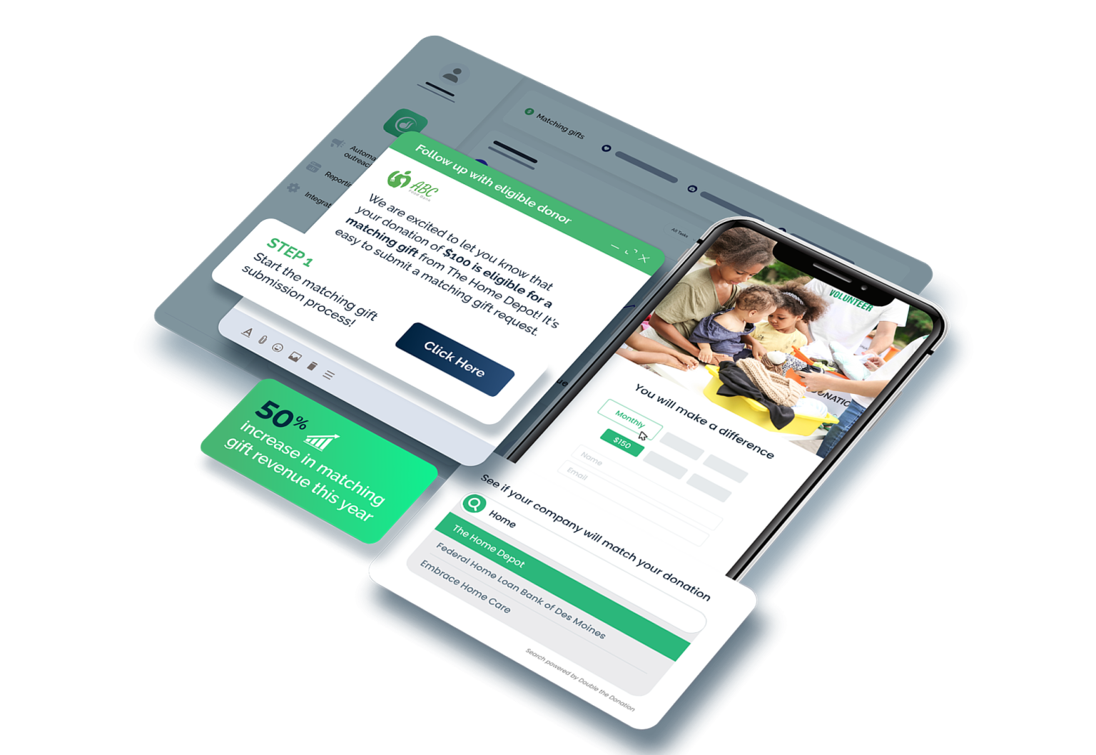 Double the Donation matching gift software interface