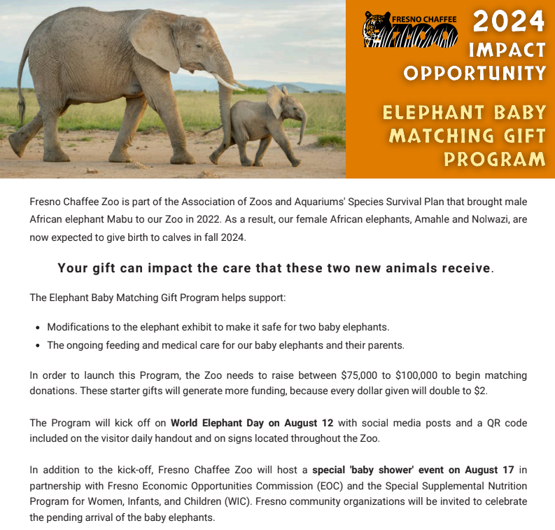 Fresno Chaffee Zoo is an example of a challenge match success story.