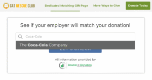 A matching gift search tool auto-completing.