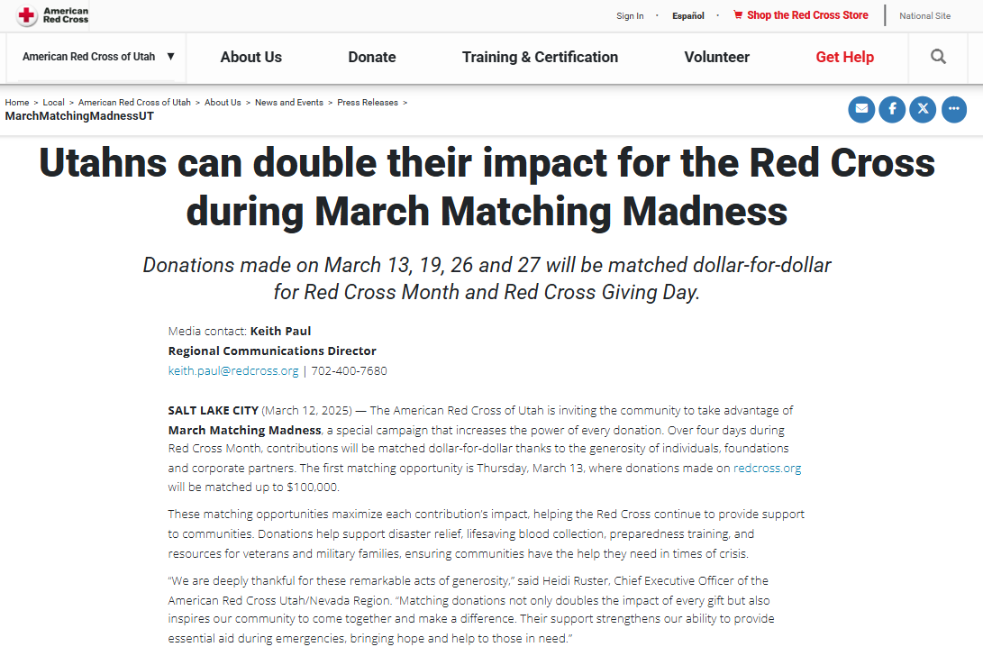 Fundraising matches example: American Red Cross