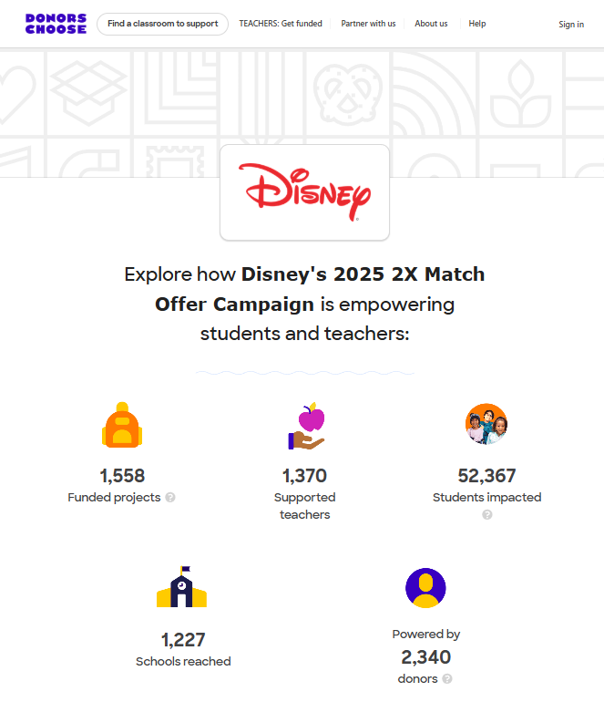 Fundraising matches example: DonorsChoose