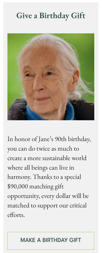 Fundraising matches example: Jane Goodall Institute