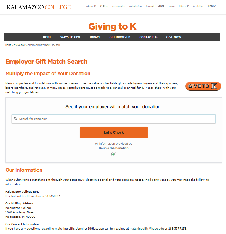 Workplace Giving Insights from Kalamazoo College
