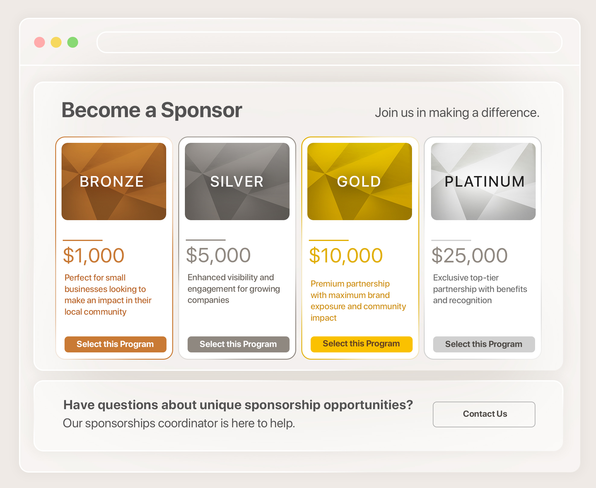 Sample corporate sponsorship tiers