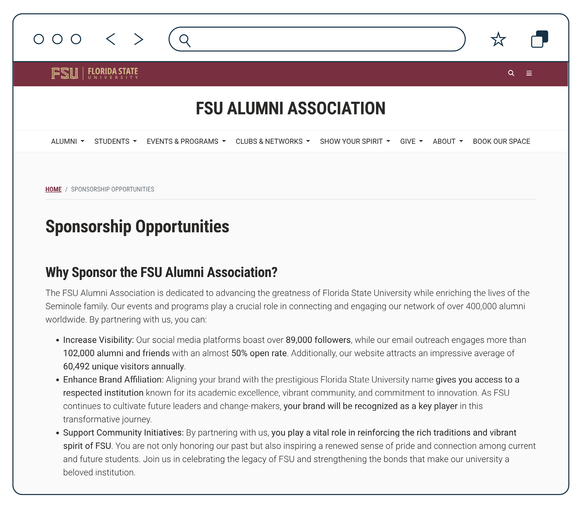 Sponsorship web page example