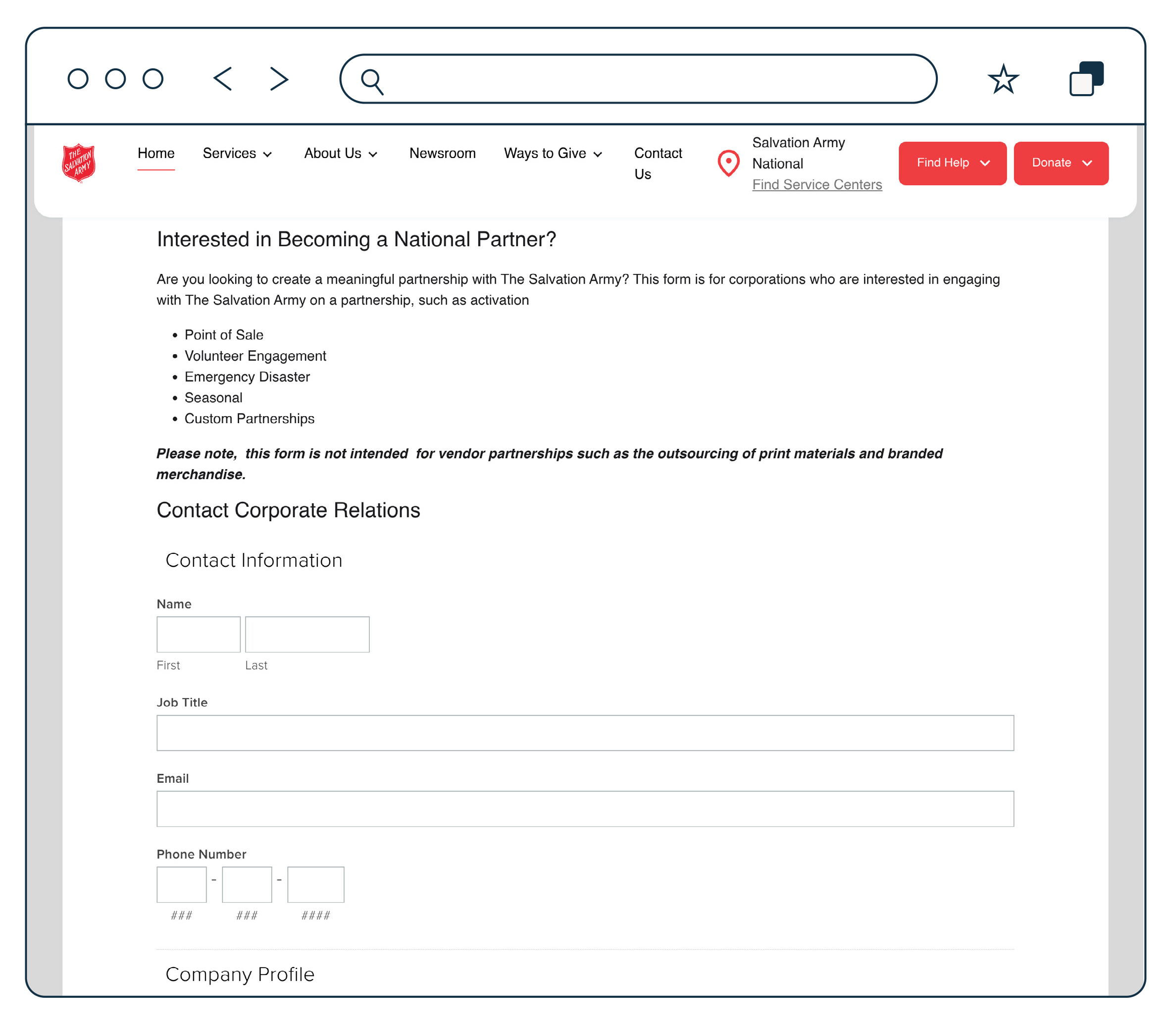 Sponsorship web page example