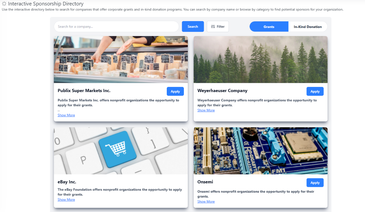 Double the Donation's corporate sponsorships directory