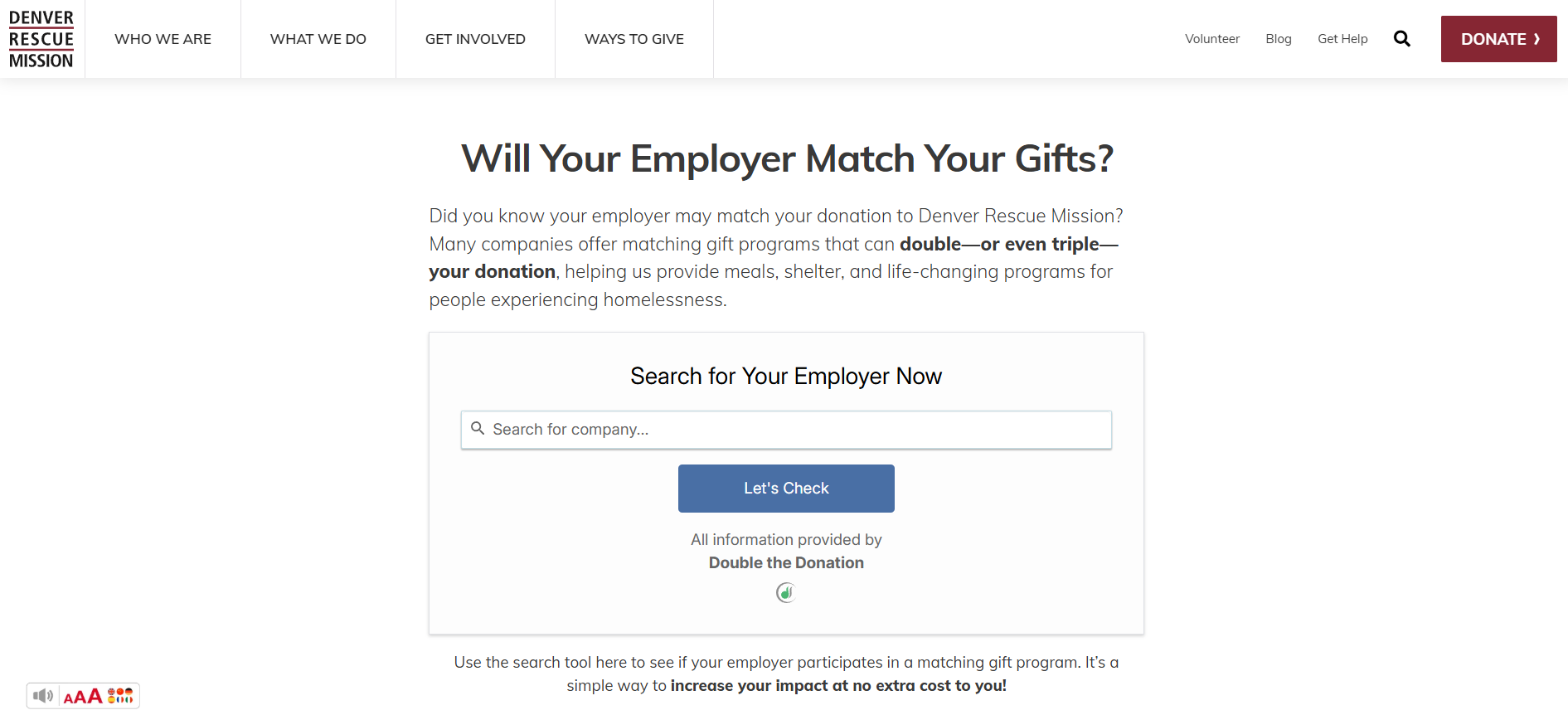 Denver Rescue Mission, scaling match revenue with a dedicated matching gift page