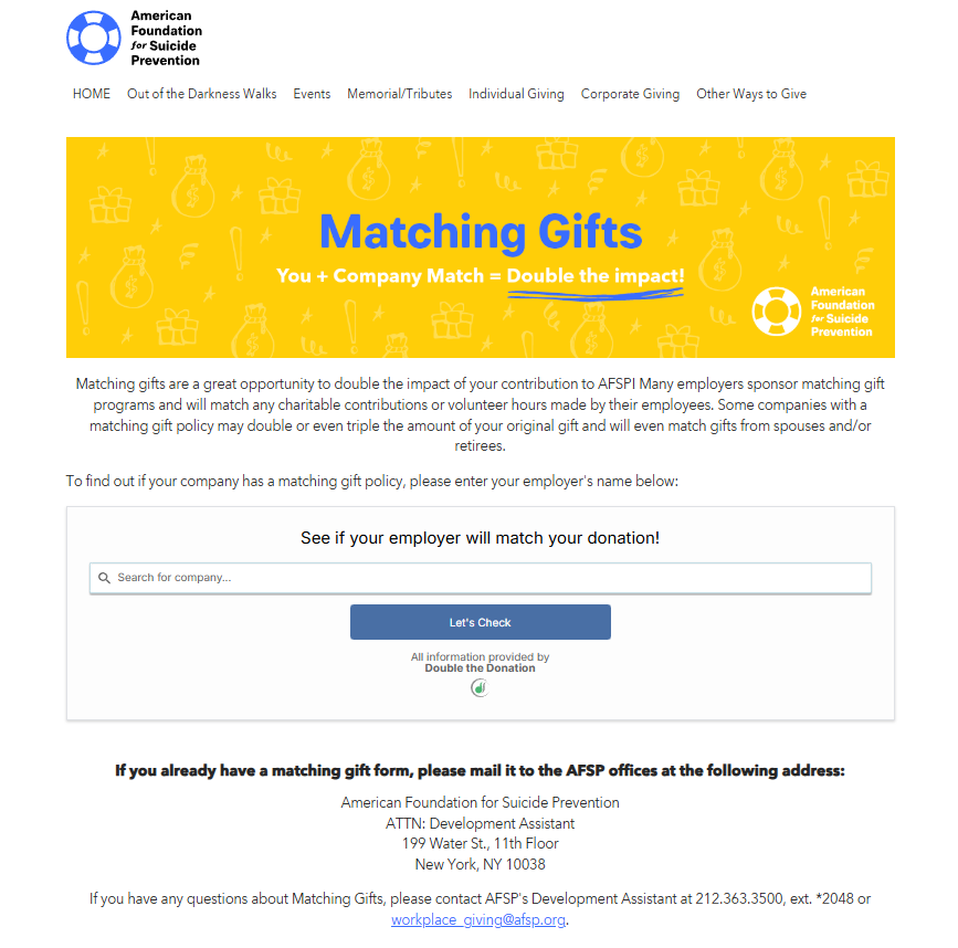 How AFSP increased incremental match revenue with a dedicated matching gift page