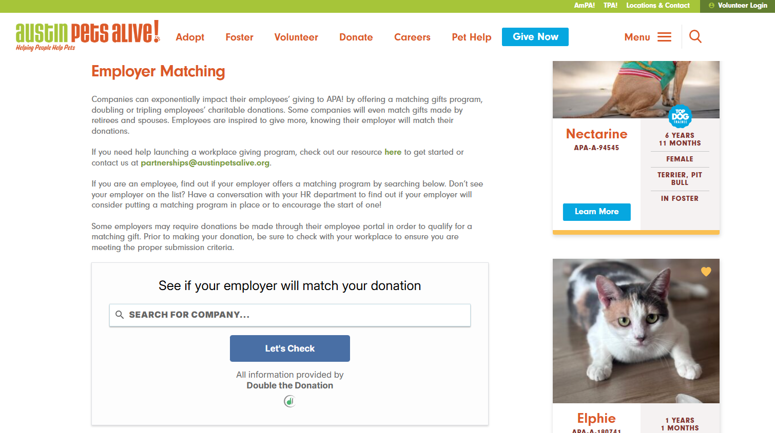 How Austin Pets Alive! uncovered match opportunities with a matching gift page