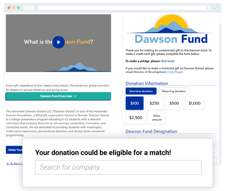 How Dawson School increased its matching gift ROI with its donation form