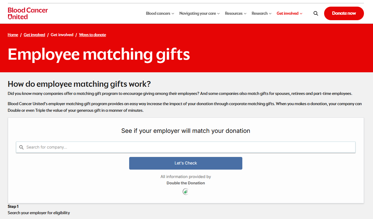 Blood Cancer United drove corporate matching revenue with a dedicated matching gift page