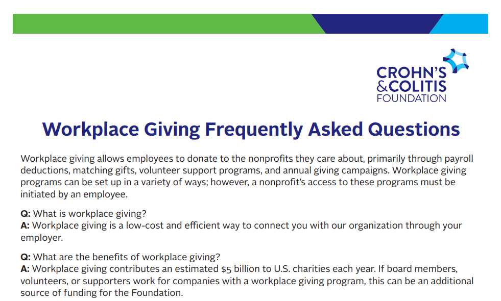 How the Crohn's & Colitis Foundation promotes workplace giving on its website