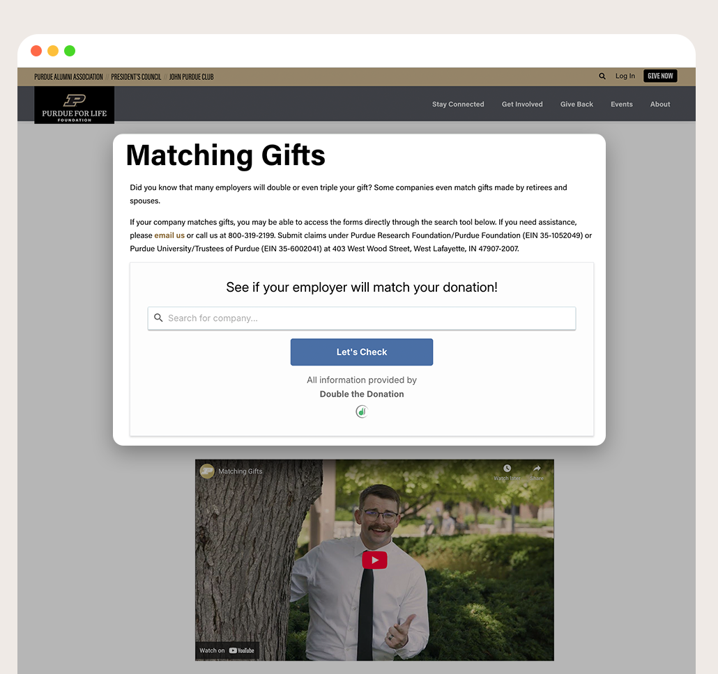 Purdue for Life Matching Gift