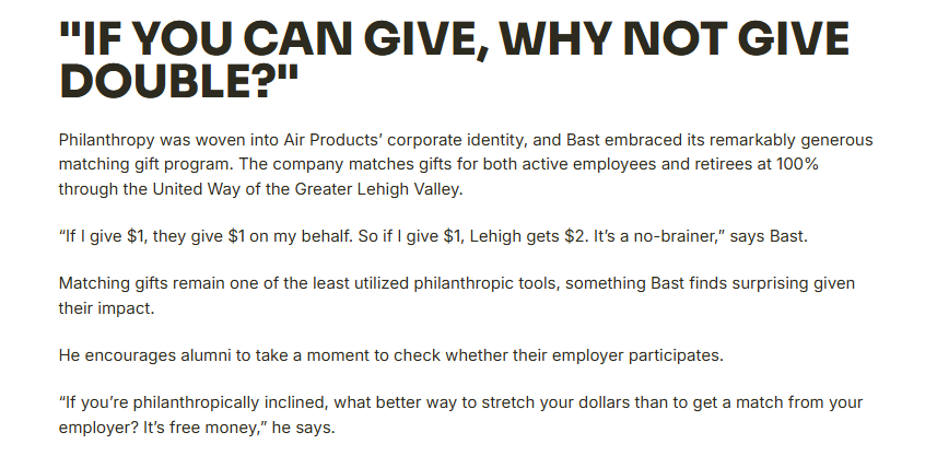 How Lehigh University promotes workplace giving on its website