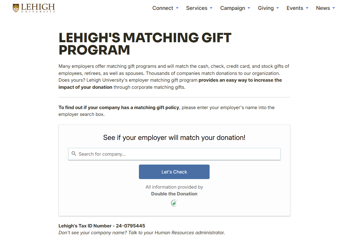 How Lehigh University promotes workplace giving on its website