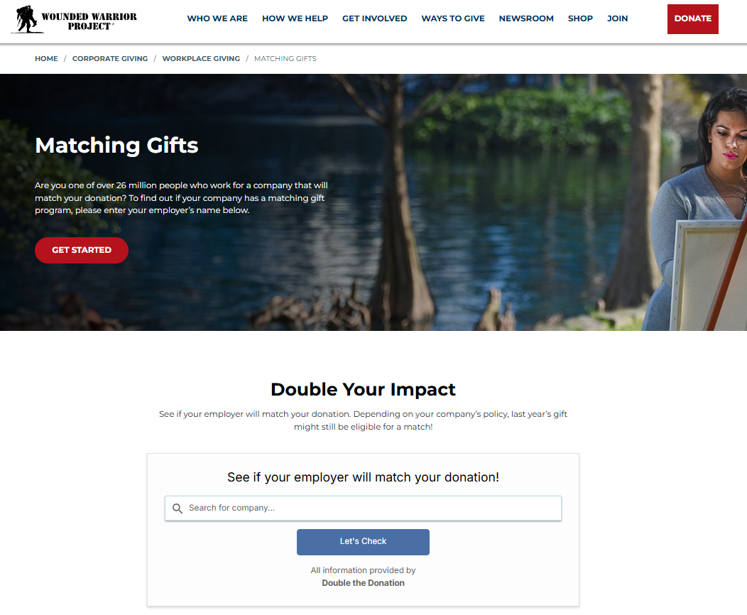 How WWP promotes workplace giving on its website