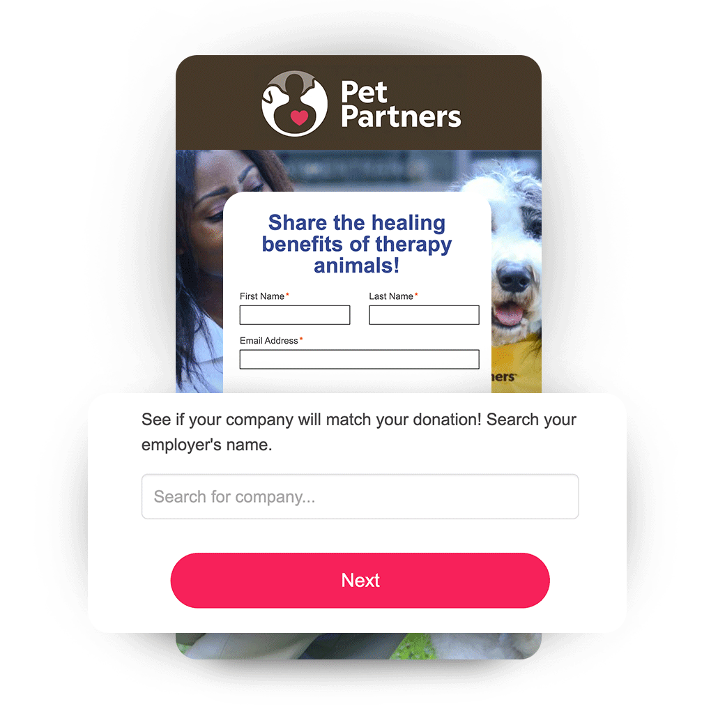 See how our matching gift software helps grow revenue Double the Donation matching gift software interface