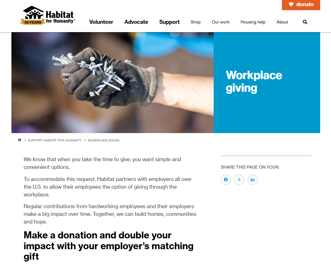 Habitat for Humanity International is an Atlanta-based nonprofit that is doing workplace fundraising well.