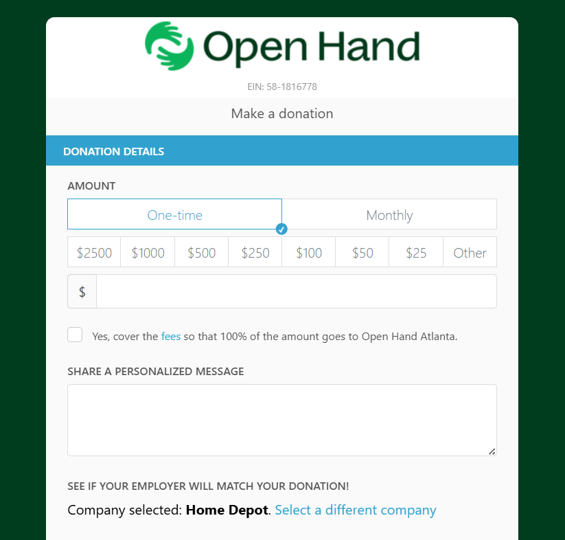 Open Hand Atlanta is an Atlanta-based nonprofit that is doing workplace fundraising well.