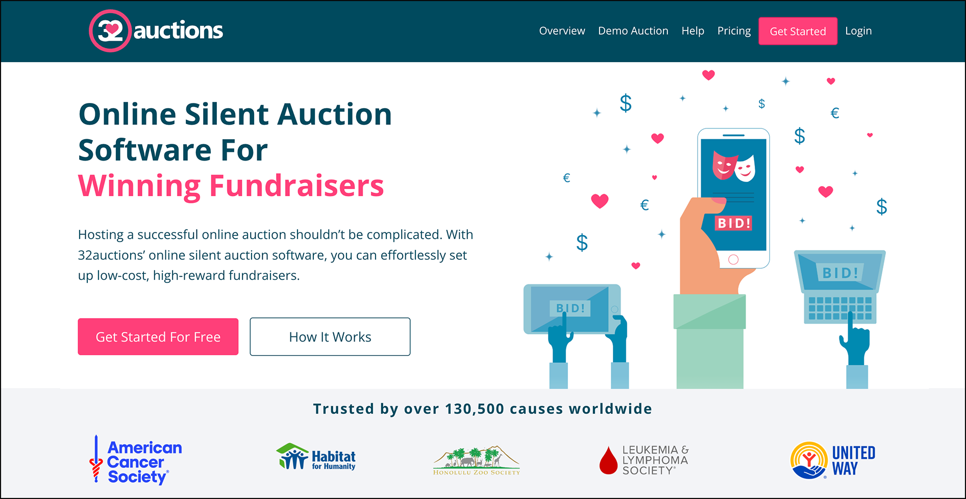 charity auction fundraising tools_32auctions homepage