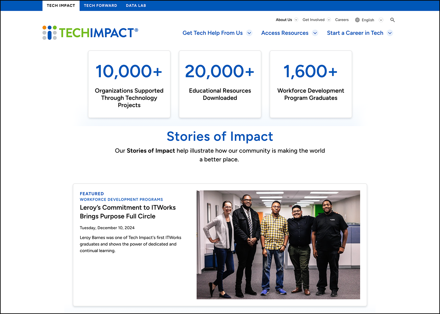 A screenshot of the Our Impact page on Tech Impact’s website, where you can read more of the firm’s impact stories.