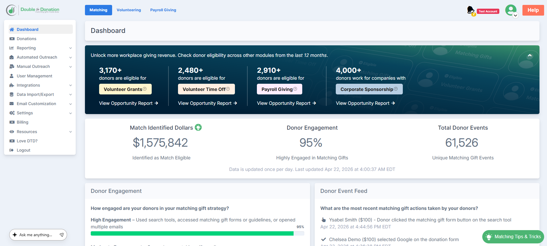 How to access Double the Donation's workplace giving reports step-by-step