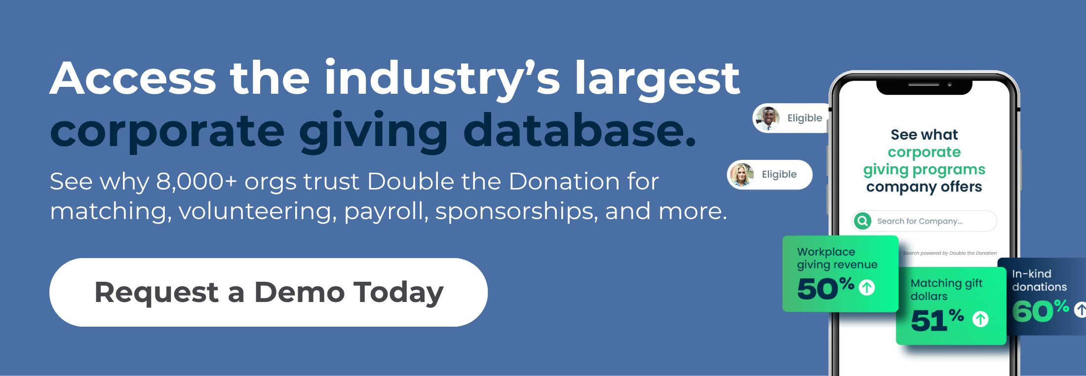 Get started with Double the Donation's corporate giving database.