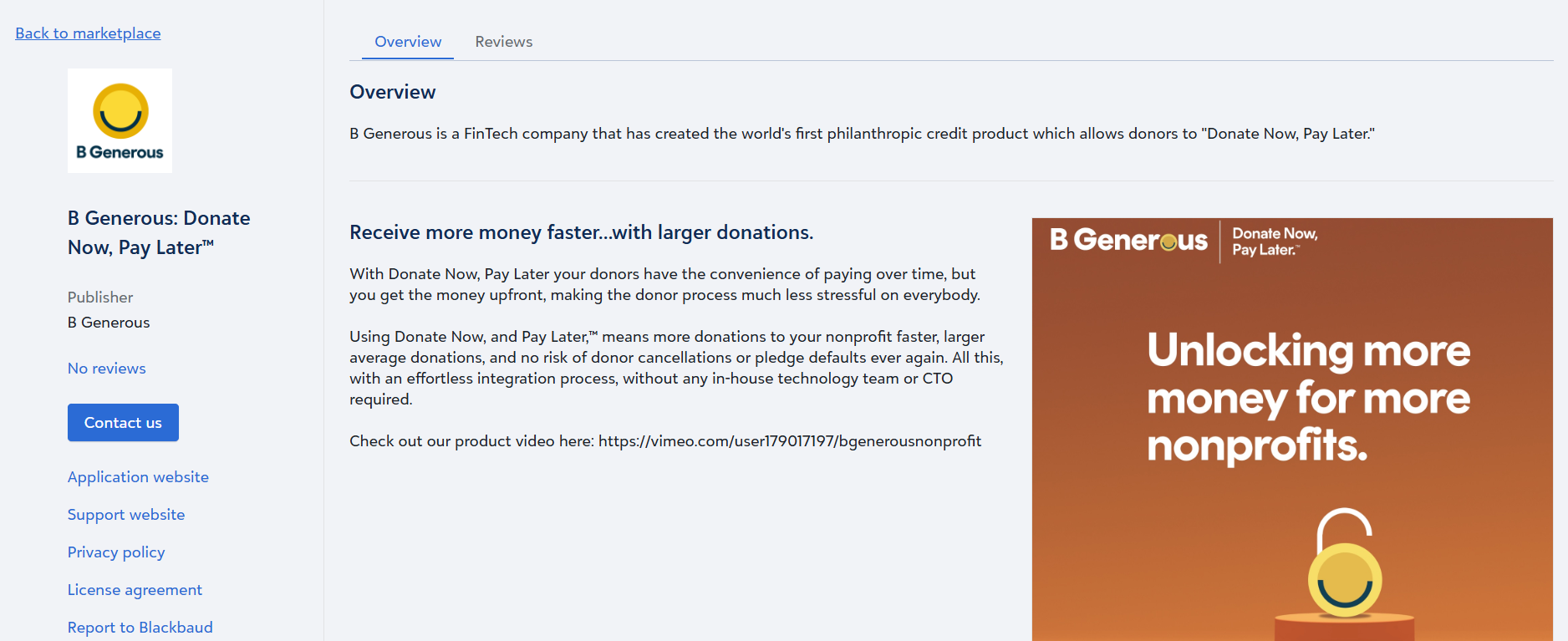 B Generous - Blackbaud Software Marketplace Screenshot