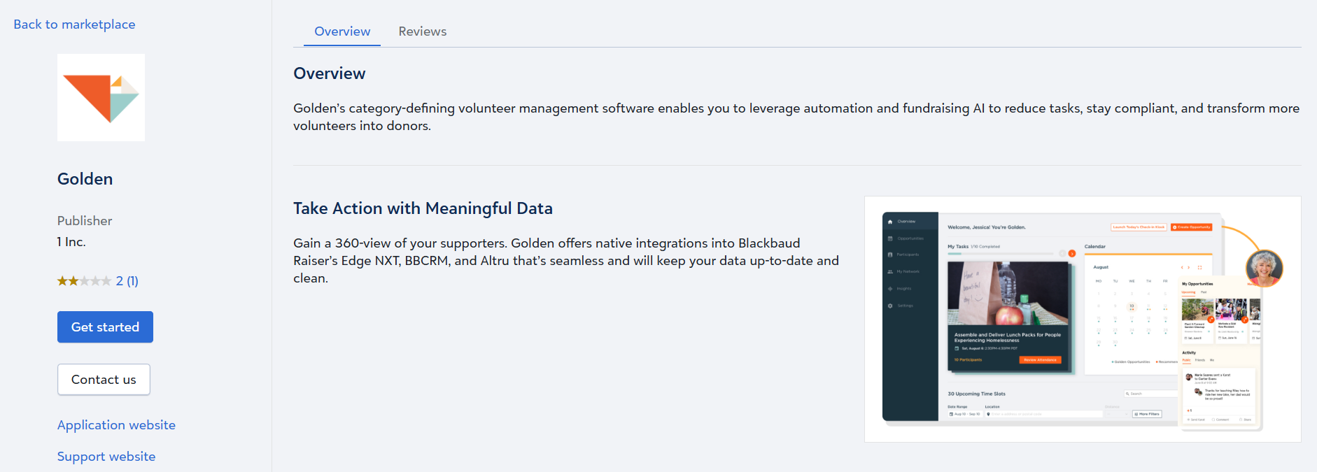 Golden Volunteering - Blackbaud Software Marketplace Screenshot