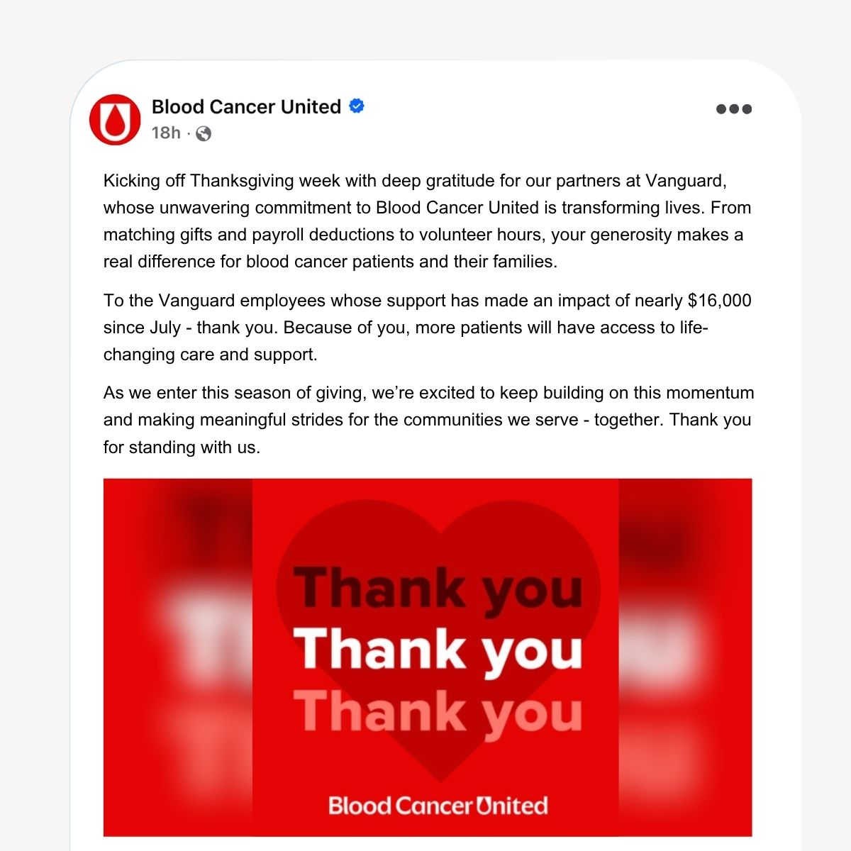 An example of an organization marketing workplace giving on social media