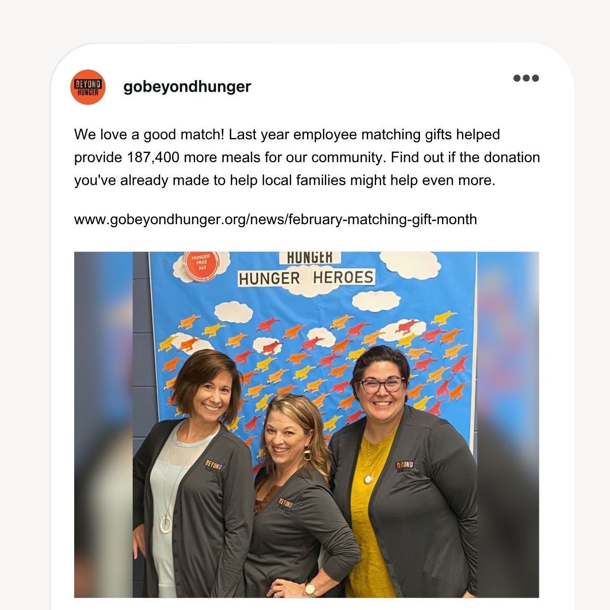 An example of an organization marketing workplace giving on social media