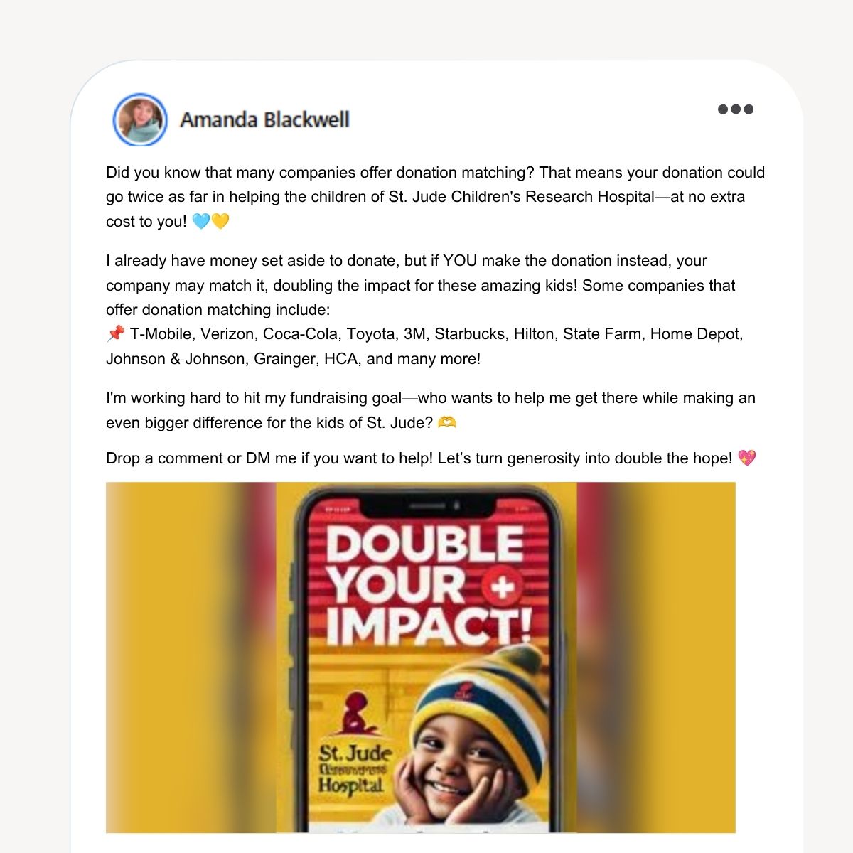 An example of an organization marketing workplace giving on social media
