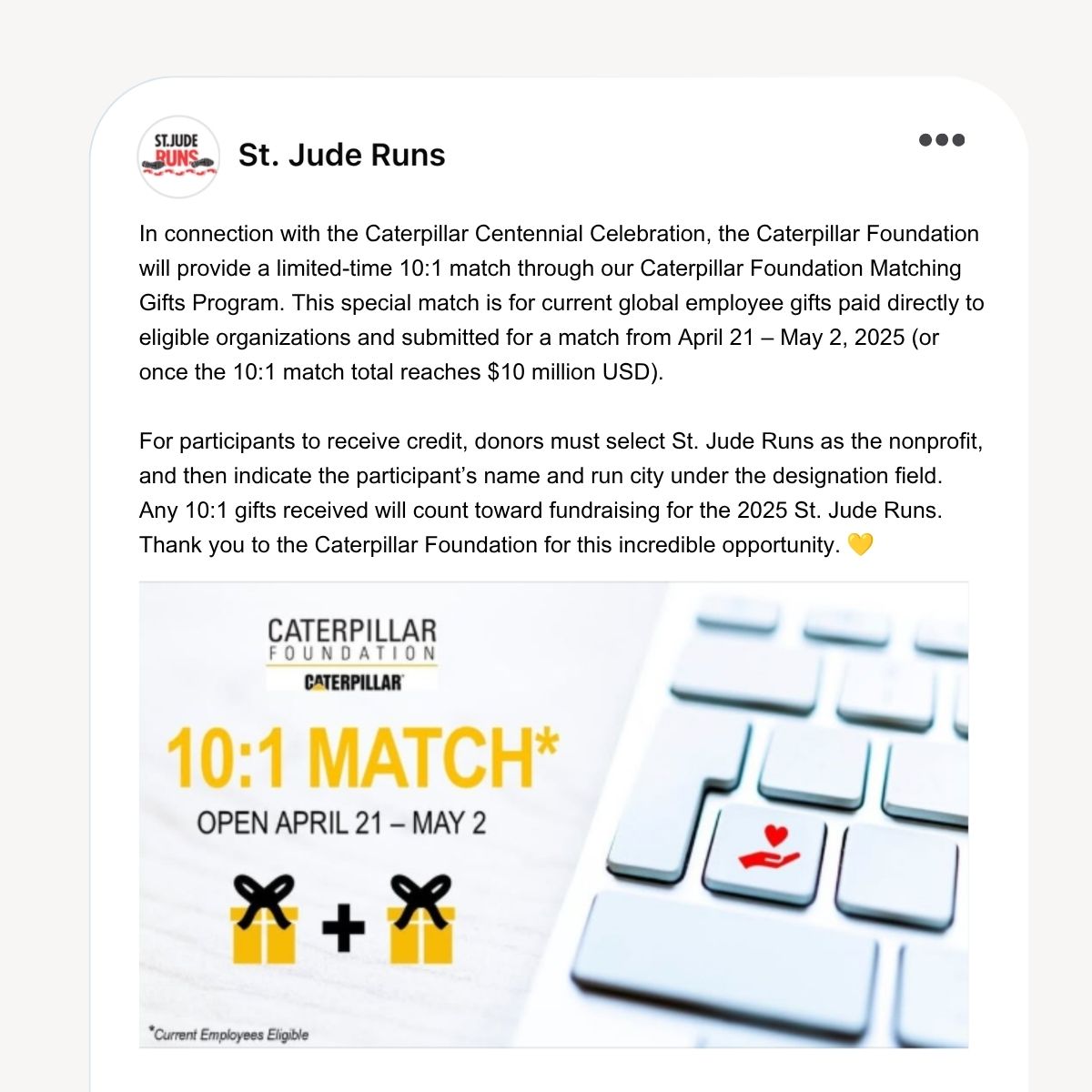 An example of an organization marketing workplace giving on social media