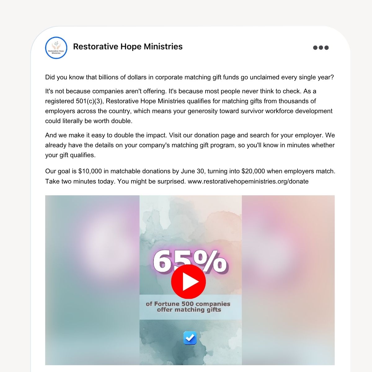 An example of an organization marketing workplace giving on social media