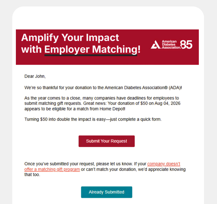 American Diabetes Association Year-End Email Example